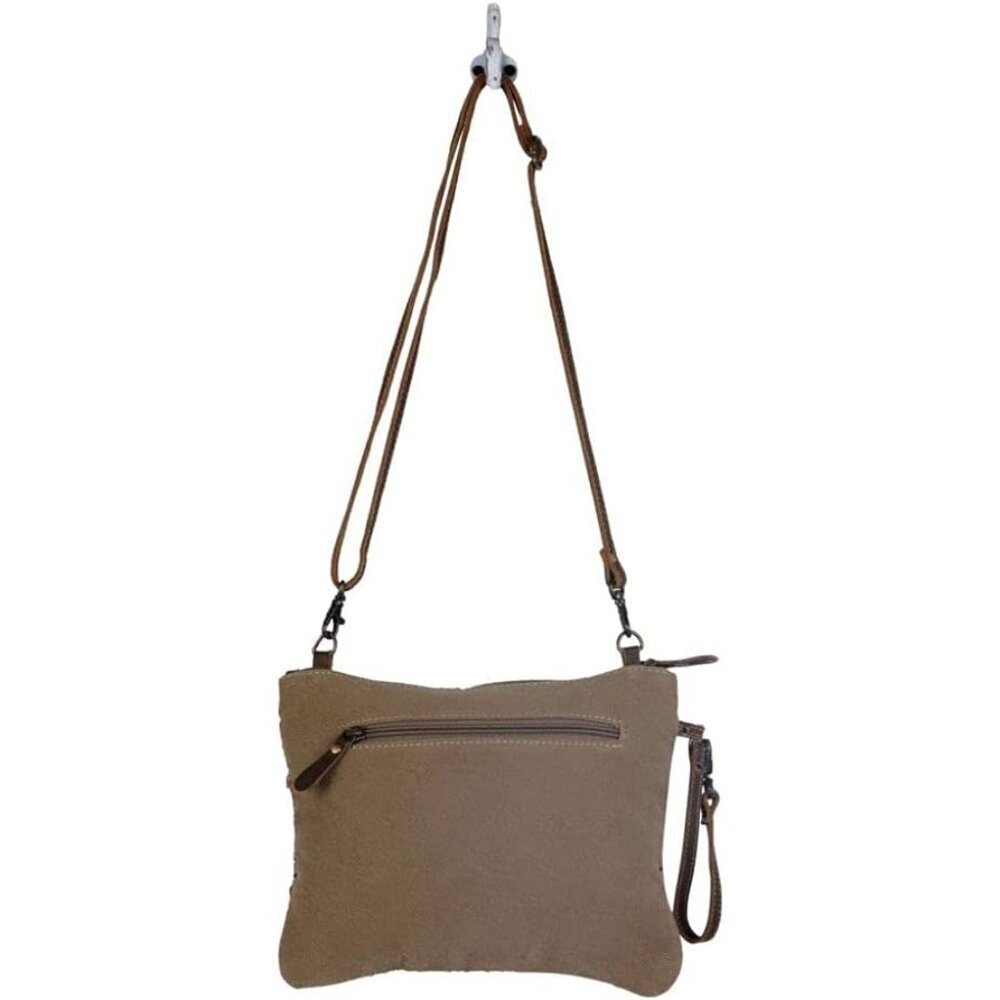 Laced Small Cross-Body Bag Cotton Leather Upcycled Women Stylish Organizer - Picture 5 of 7